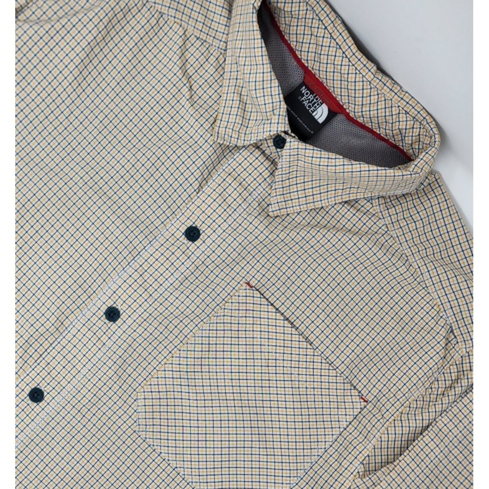 The North Face Button Up Shirt Mens Large Orange Check Plaid Short Sleeve Pocket